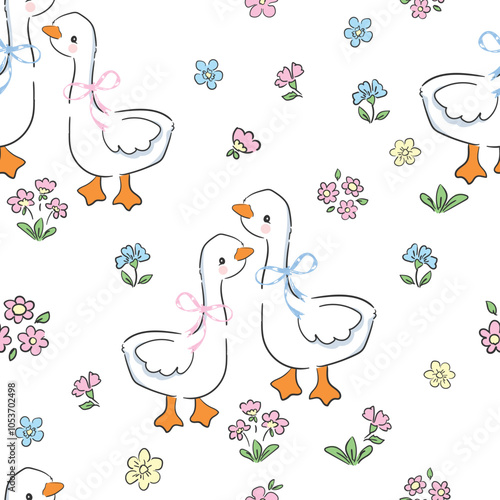 seamless pattern with hand drawn goose simple vector illustration