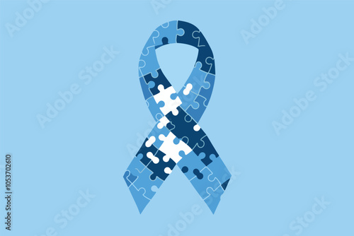 Blue ribbon symbol of prostate cancer awareness month, light blue background