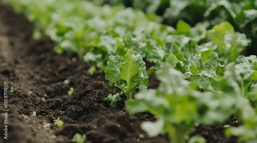 Close-Up of Fresh Green Lettuce Plants Growing in Soil. Close-Up of Fresh Green Lettuce Plants Growing in Soil.
