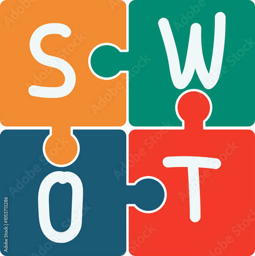 Business people SWOT analysis of business discus with puzzle