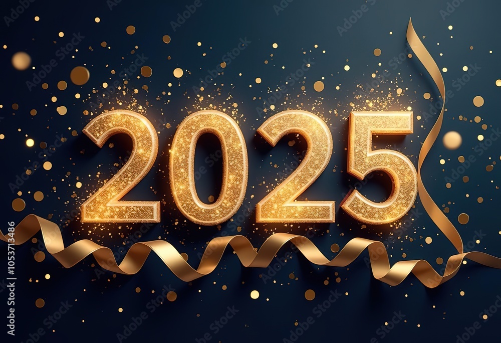 Naklejka premium Happy new year 2025 typography greeting card, poster, banner with celebration elements. Happy new year walpaper.