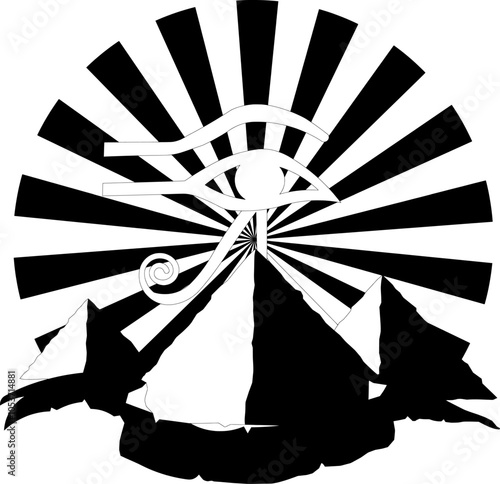 silhouette of a pyramids and ankh