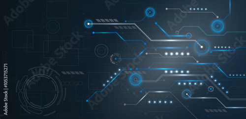 Quantum technology circuit board. Futuristic and modern background blue. Vector illustration