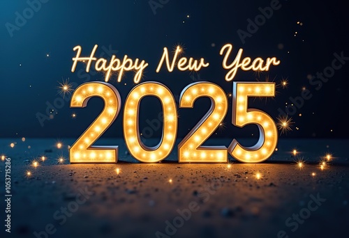 Happy new year 2025 typography greeting card, poster, banner with celebration elements. Happy new year walpaper.