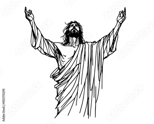 Jesus Christ with raised hands in prayerful illustration