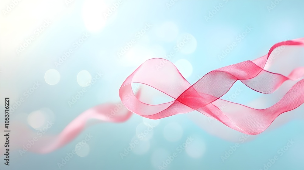 Gentle Pink Ribbon Floating in the Air with Hopeful Copy Space Gentle Pink Ribbon Floating in the Air with Hopeful Copy Space