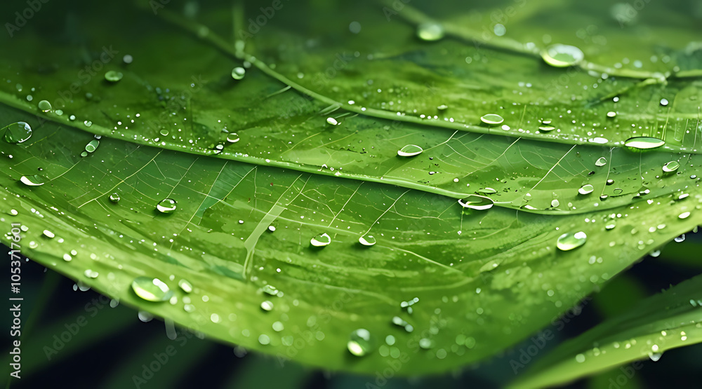 Close-up of green leaf texture with tiny dew drops, offering natural copy space around the edges. Close-up of green leaf texture with tiny dew drops, offering natural copy space around the edges.
