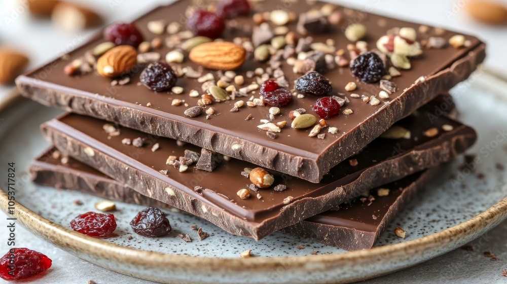 Chocolate bark with nuts and berries. Chocolate bark with nuts and berries.