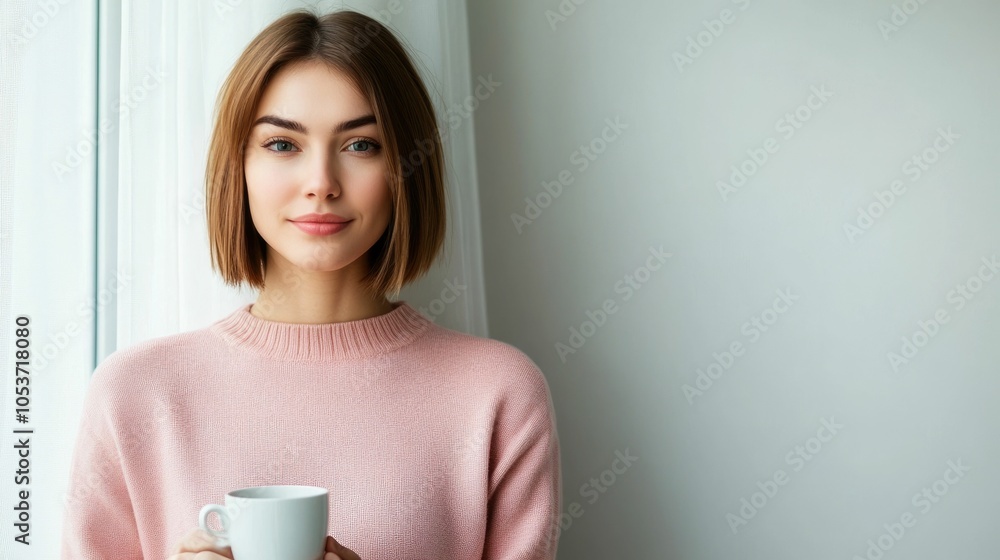 Serene Young Woman Holding Coffee Cup Near Window with Soft Daylight Streaming In Peaceful Morning Moment of Relaxation and Contemplation Serene Young Woman Holding Coffee Cup Near Window with Soft Daylight Streaming In Peaceful Morning Moment of Relaxation and Contemplation