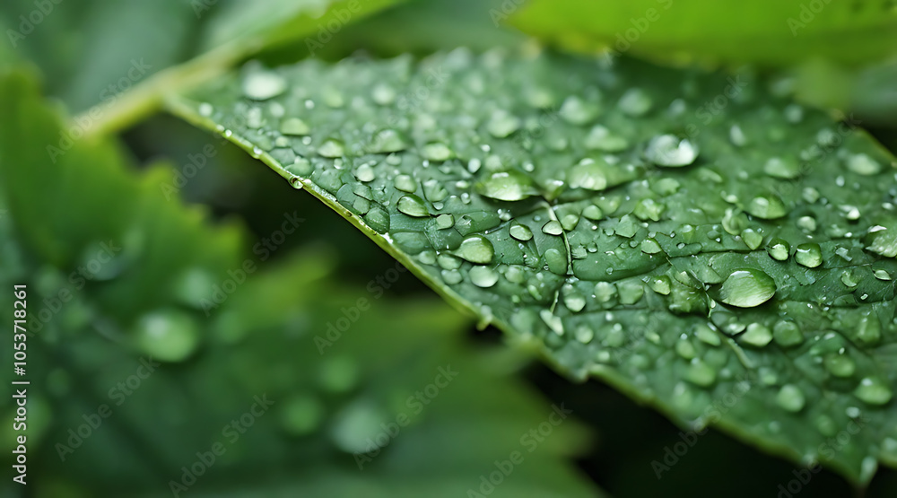 Close-up of green leaf texture with tiny dew drops, offering natural copy space around the edges. Close-up of green leaf texture with tiny dew drops, offering natural copy space around the edges.