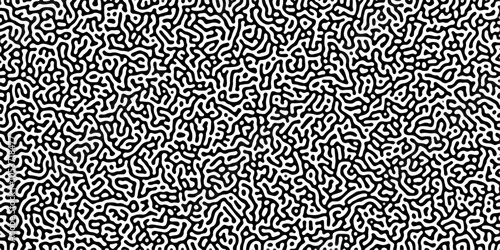 Turing reaction diffusion monochrome seamless pattern with chaotic motion .Linear design with biological shapes. Organic lines in memphis. abstract turing organic wallpaper background .	