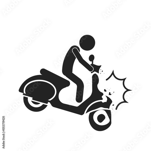 Isolated pictogram motorcycle crash, bike street accident sign, motor collision icon