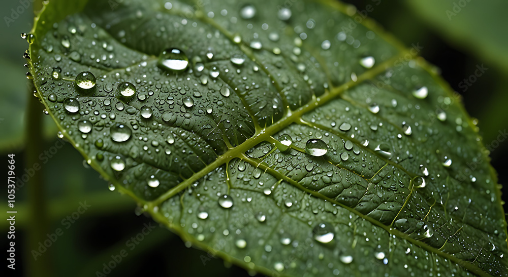Close-up of green leaf texture with tiny dew drops, offering natural copy space around the edges. Close-up of green leaf texture with tiny dew drops, offering natural copy space around the edges.