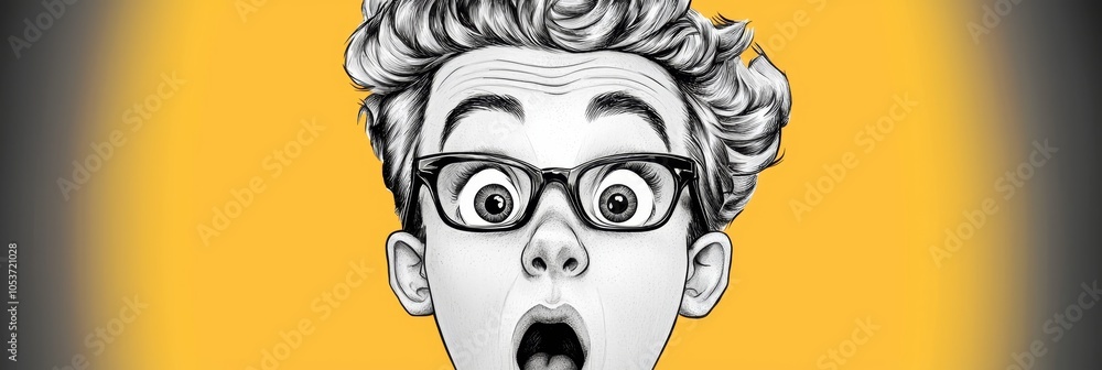 A drawing of a man wearing glasses, expressing surprise A drawing of a man wearing glasses, expressing surprise