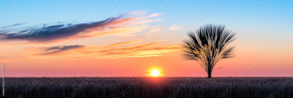 A lone tree stands in the middle of a wheat field as the sun sets in the distance ..However, if you're looking for a more concise A lone tree stands in the middle of a wheat field as the sun sets in the distance ..However, if you're looking for a more concise