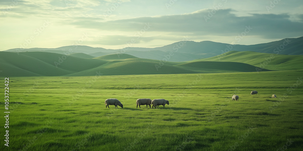 Obraz premium Sheep Grazing in Pasture