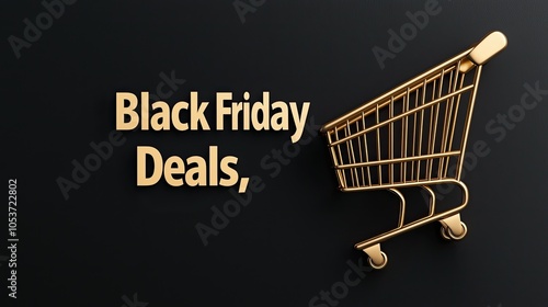 Golden Shopping Cart on Dark Background