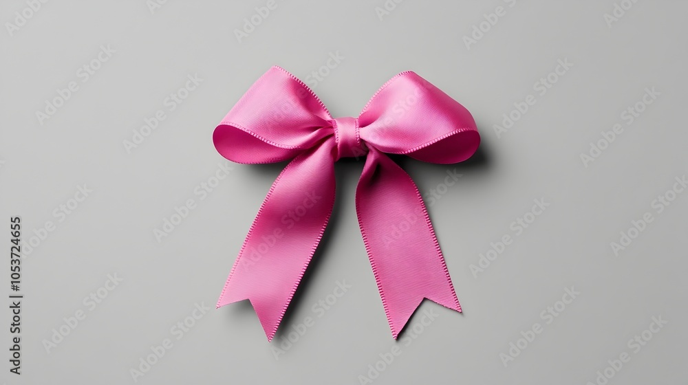 Elegant pink ribbon bow on light grey background,symbol of support and awareness Elegant pink ribbon bow on light grey background,symbol of support and awareness