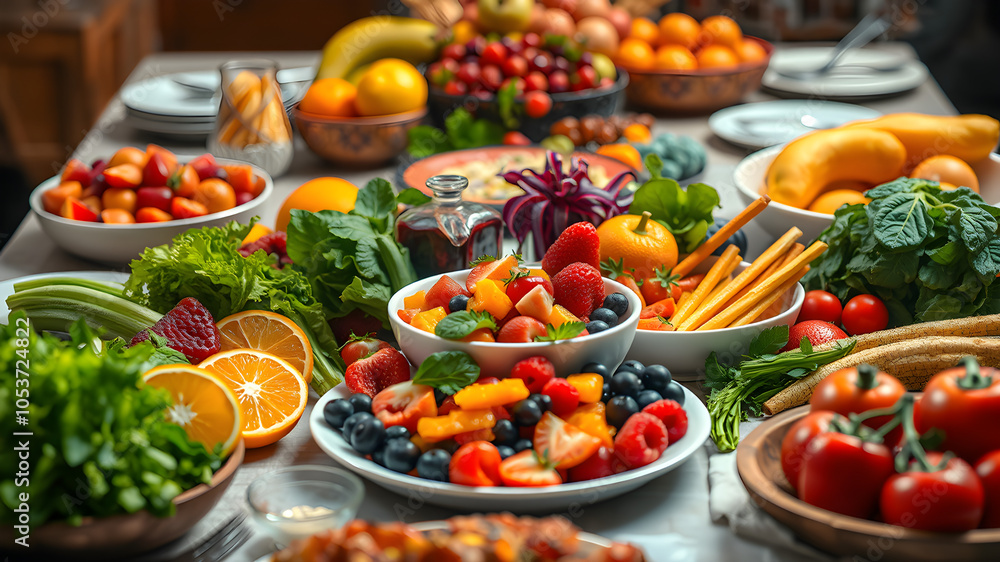 A table full of fruits and vegetables A table full of fruits and vegetables