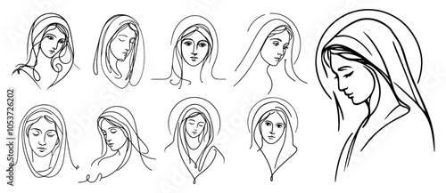minimalist virgin mary line-art monoline oneline vector