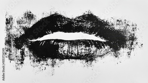 Woman's lip close-up, adorned with black-and-white paint smatterings photo