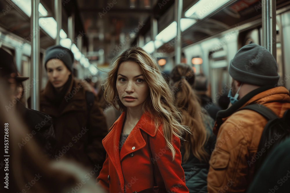 Fototapeta premium Artwork Generative Ai image underground subway urban station crowded with people, rush hour local public service