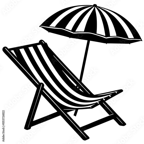 Beach Chair and Umbrella Silhouette.