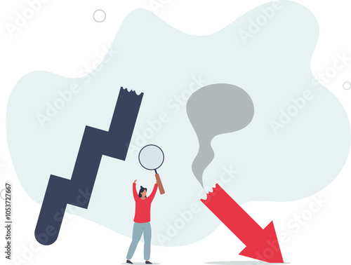 Market crash analysis, learn from failure or crisis and recession data, analyze or measure investment downturn concept.flat characters.