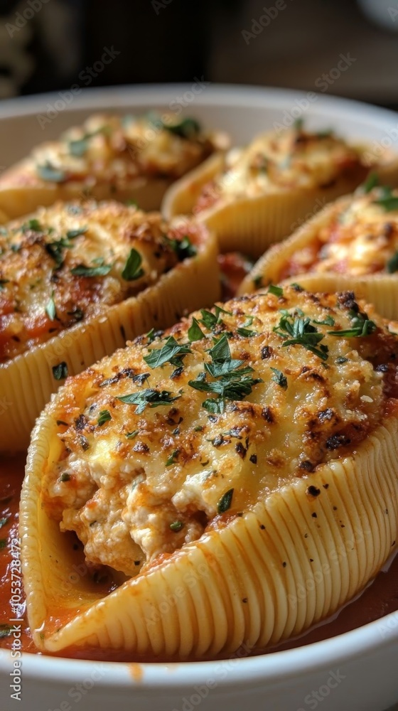 Baked stuffed pasta shells with ricotta. Baked stuffed pasta shells with ricotta.
