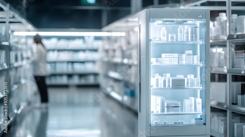 Shelves of Pharmaceutical Products and Medication in a Drugstore or Pharmacy