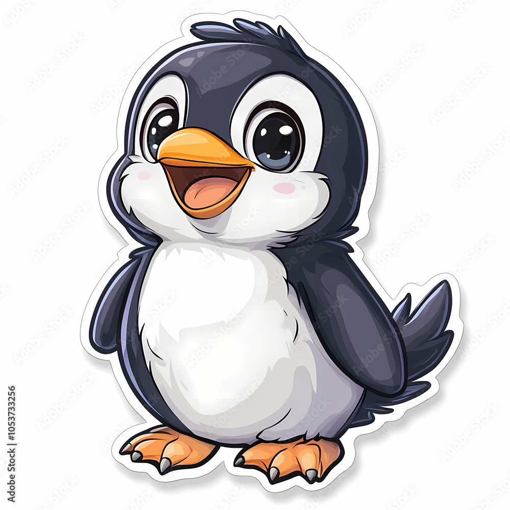 Obraz premium Animal stickers with a Cute cartoon baby penguin on a white background