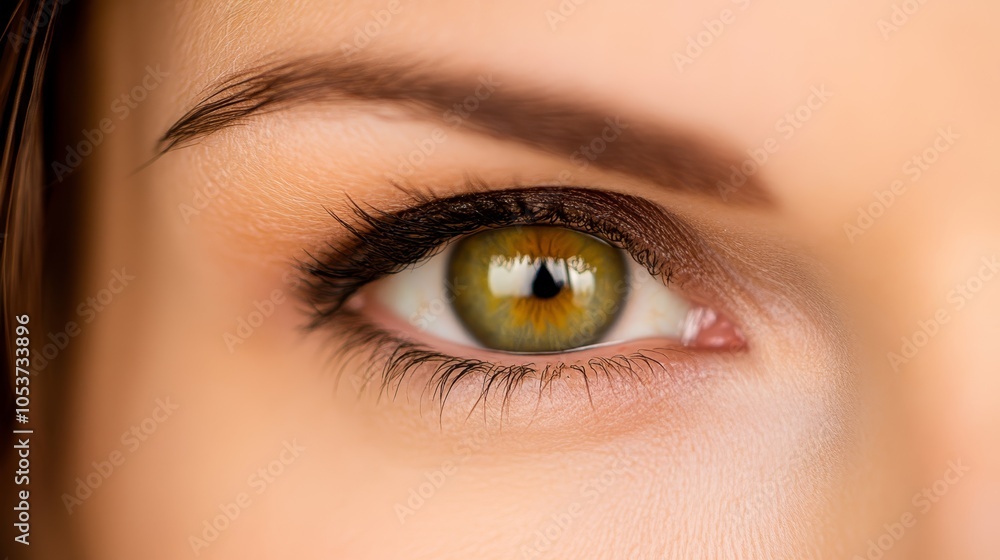 Obraz premium A detailed shot of an eye adorned with green and yellow eye shadow on its left side