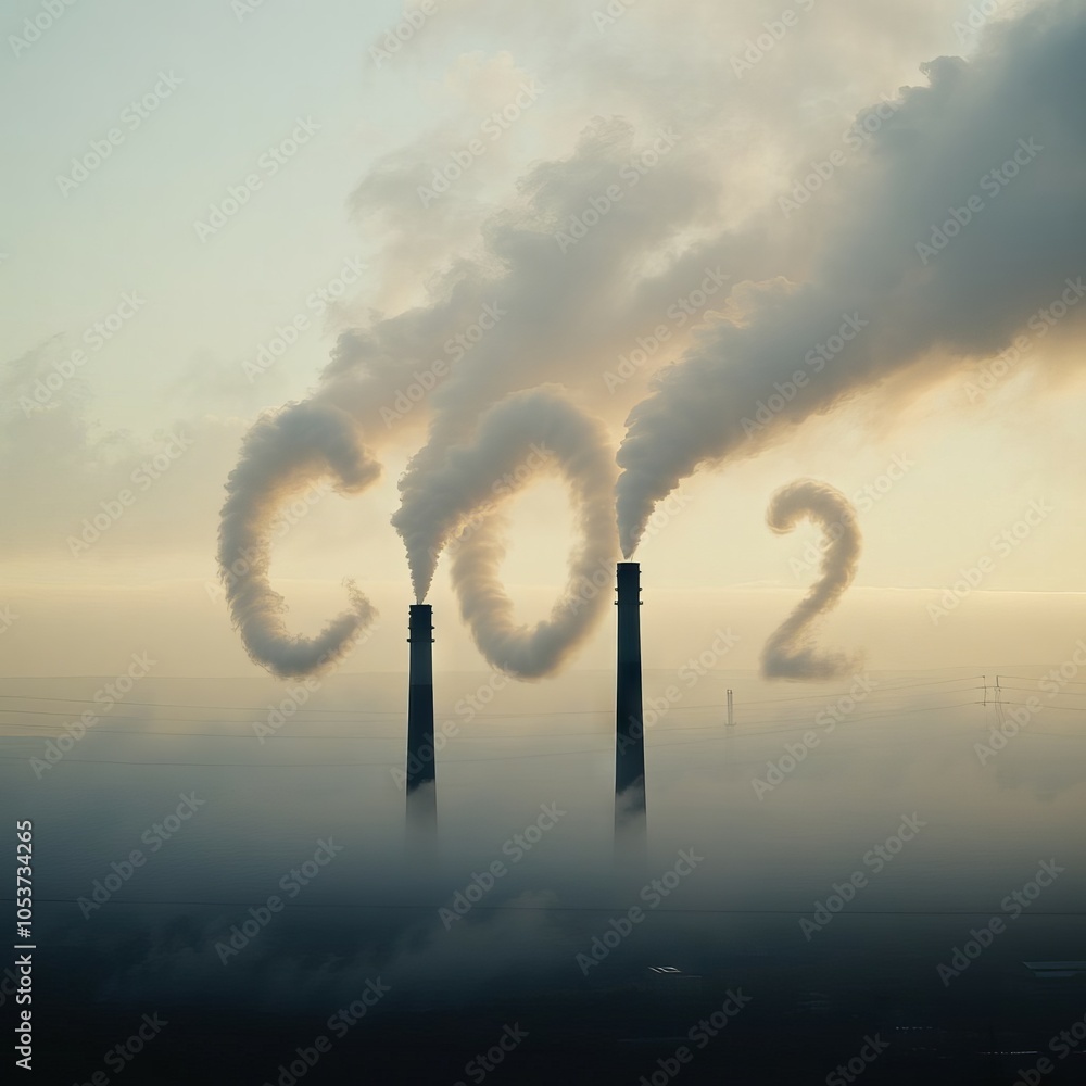 Fototapeta premium The letters CO2 in the sky are created from smoke from factory chimneys.