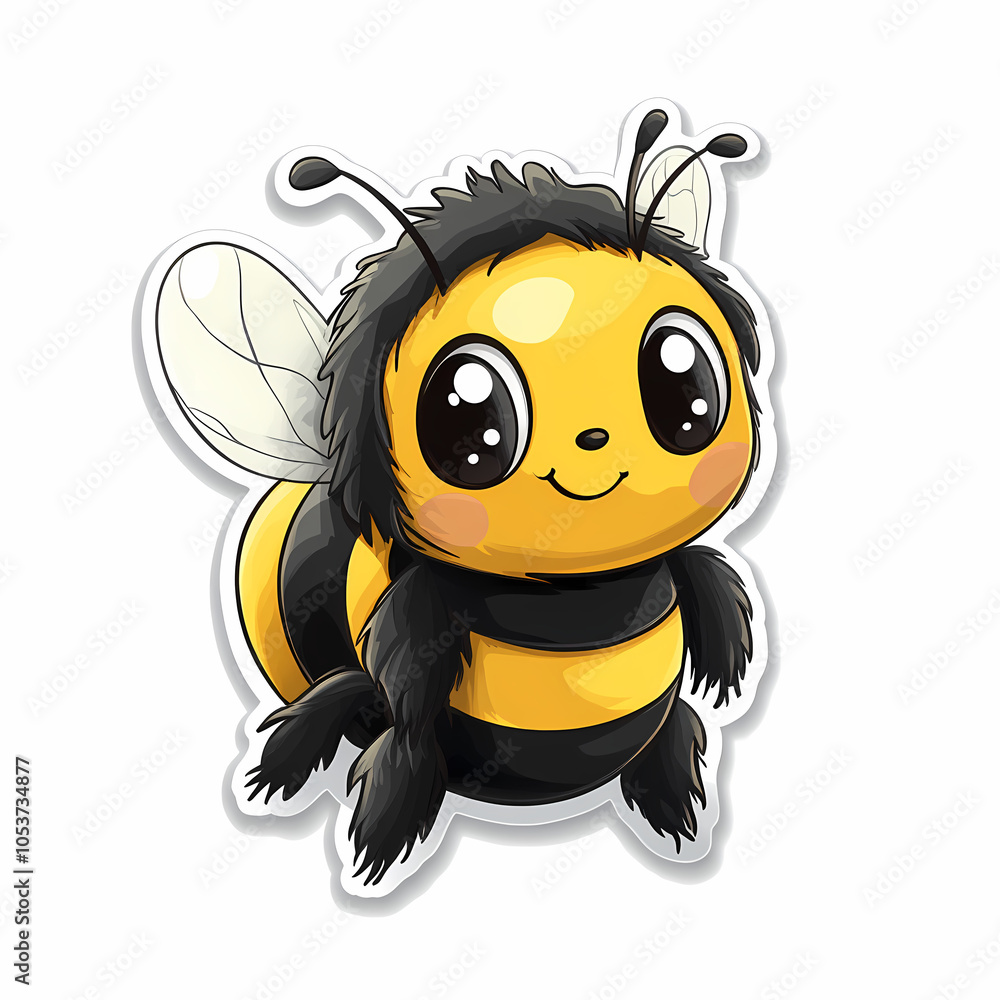 Animal stickers with a Cute cartoon bee on a white background Animal stickers with a Cute cartoon bee on a white background