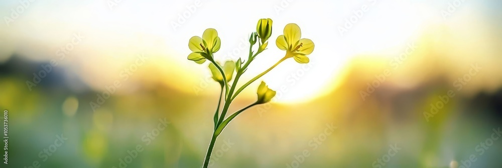 Obraz premium A tight shot of a plant against a backdrop of the sun, with a softly blurred depiction of grass in the foreground