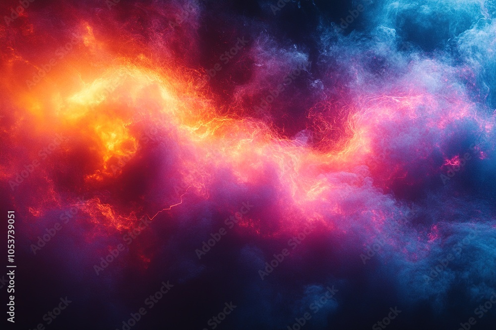 Obraz premium Abstract background with red, orange, and blue glowing smoke.