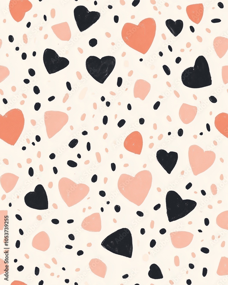 Fototapeta premium Seamless pattern tiny heart shapes in hand-drawn styles, scattered in irregular patterns on a soft pastel background