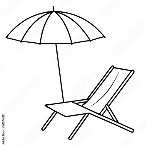 Line Art Beach Chair and Umbrella Vector.