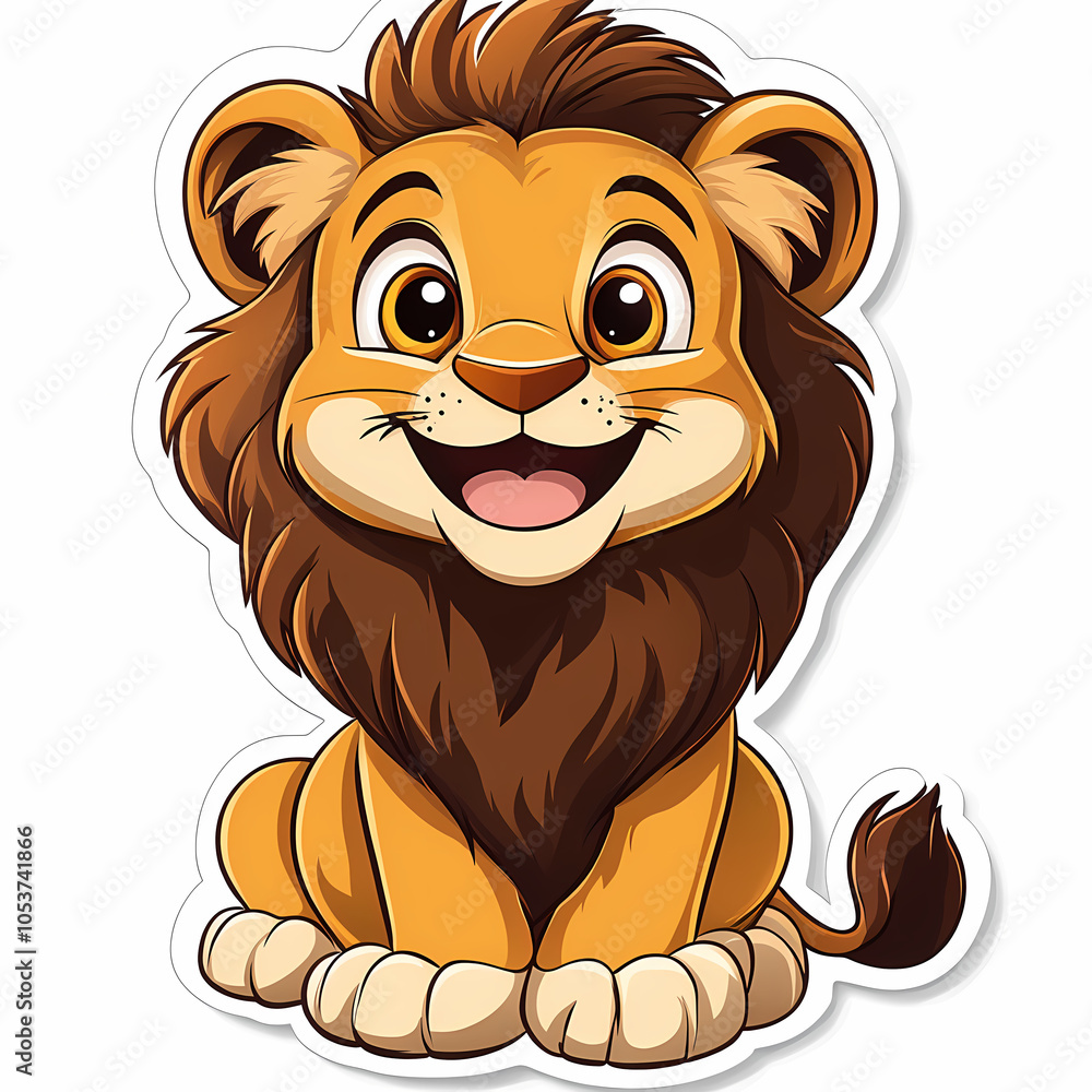 Obraz premium Animal stickers with a Cute cartoon lion on a white background