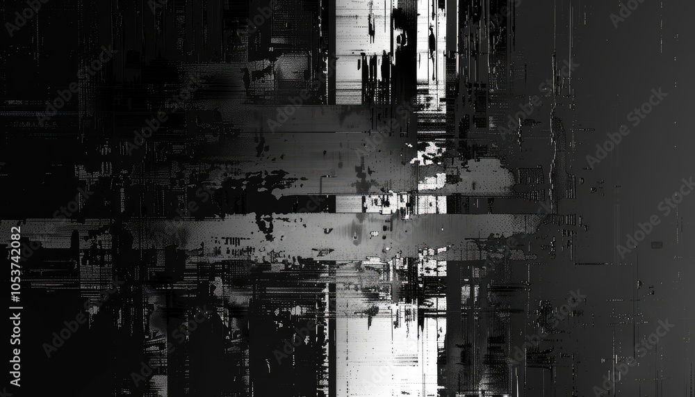 Fototapeta premium Abstract Black and White Glitch Art with Lines and Texture