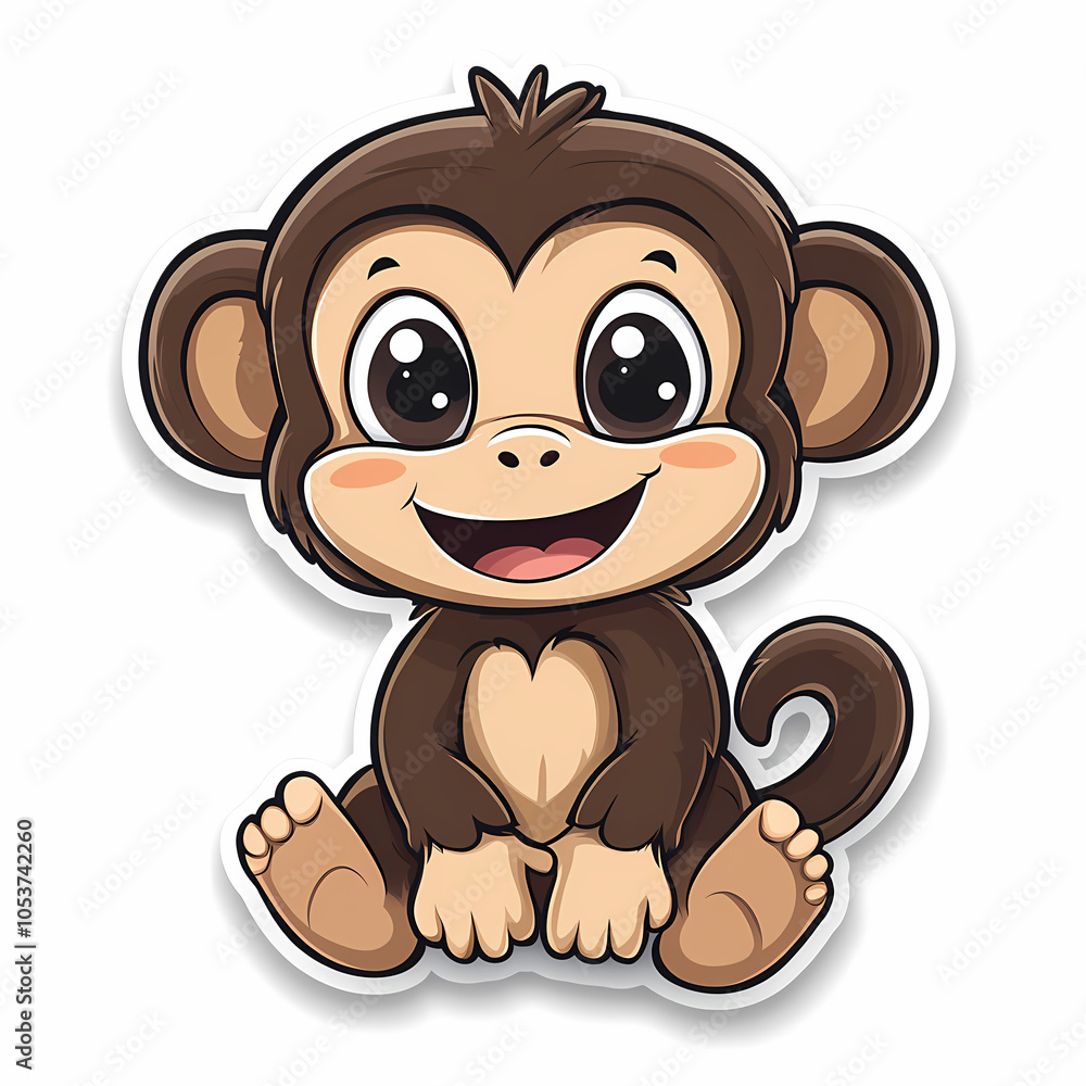Fototapeta premium Animal stickers with a Cute cartoon monkey on a white background