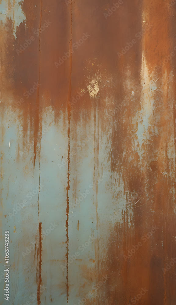 Obraz premium A close-up of rusty metal with faded paint and natural scratch marks, ideal for industrial or vintage themes.