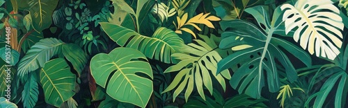 Wallpaper Mural Lush tropical foliage with large green leaves and a single white monstera leaf. Torontodigital.ca