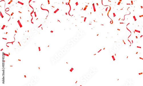 Luxury red confetti and carnival ribbons with red color glitter. Shiny carnival decoration background