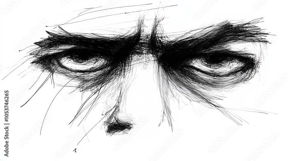 Obraz premium A monochrome image of a face with expressive eyes as the backdrop