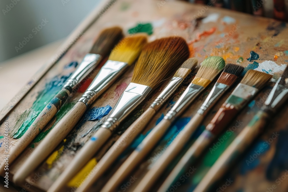 Obraz premium Mini Paint Palette With Wide Range of Brushes for Artists 