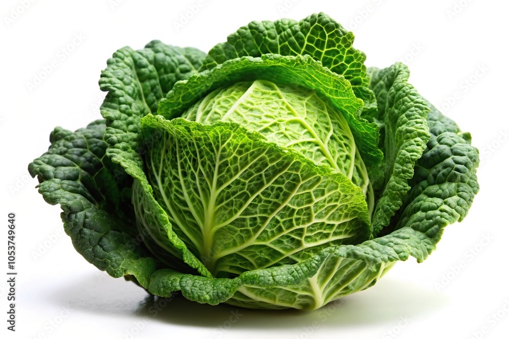Obraz premium Raw green cabbage isolated on white background low angle view
