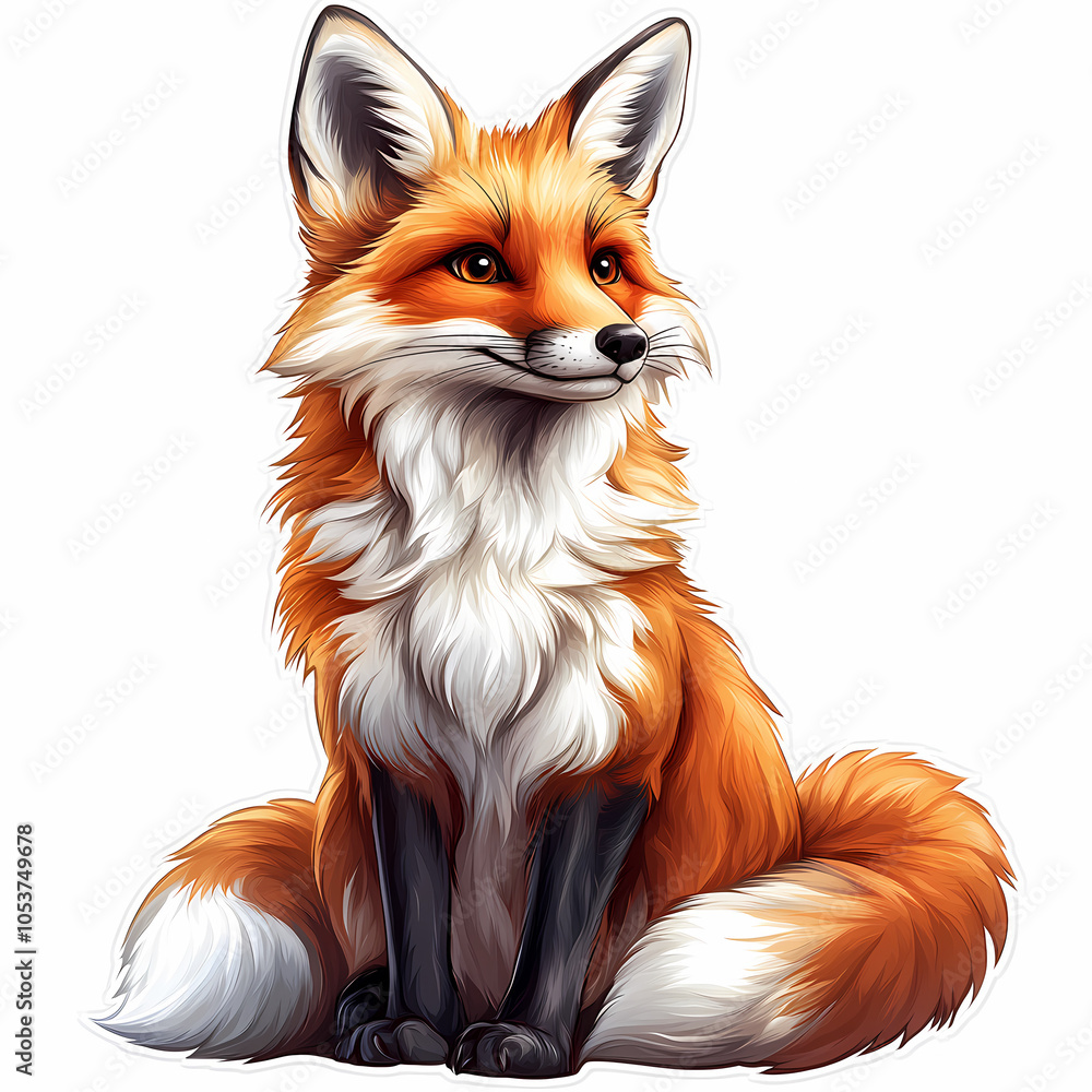 Obraz premium Animal stickers with a Cute cartoon red fox on a white background