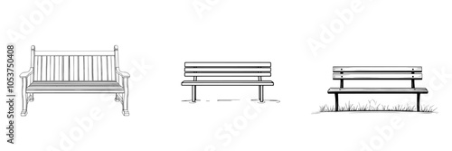 Illustration of a wooden bench in outline form with a modern background