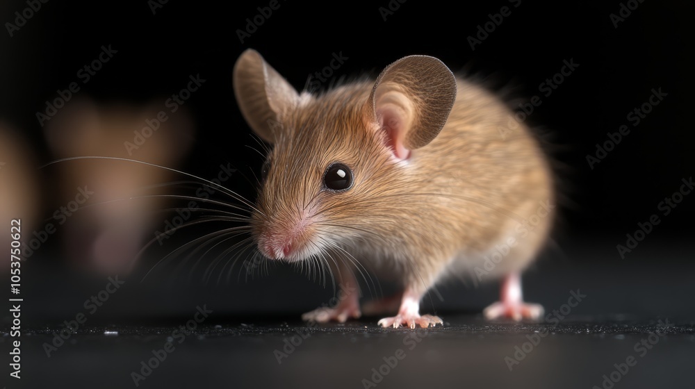 A tight shot of a small rodent against a black background Other small rodents are visible in the background A tight shot of a small rodent against a black background Other small rodents are visible in the background